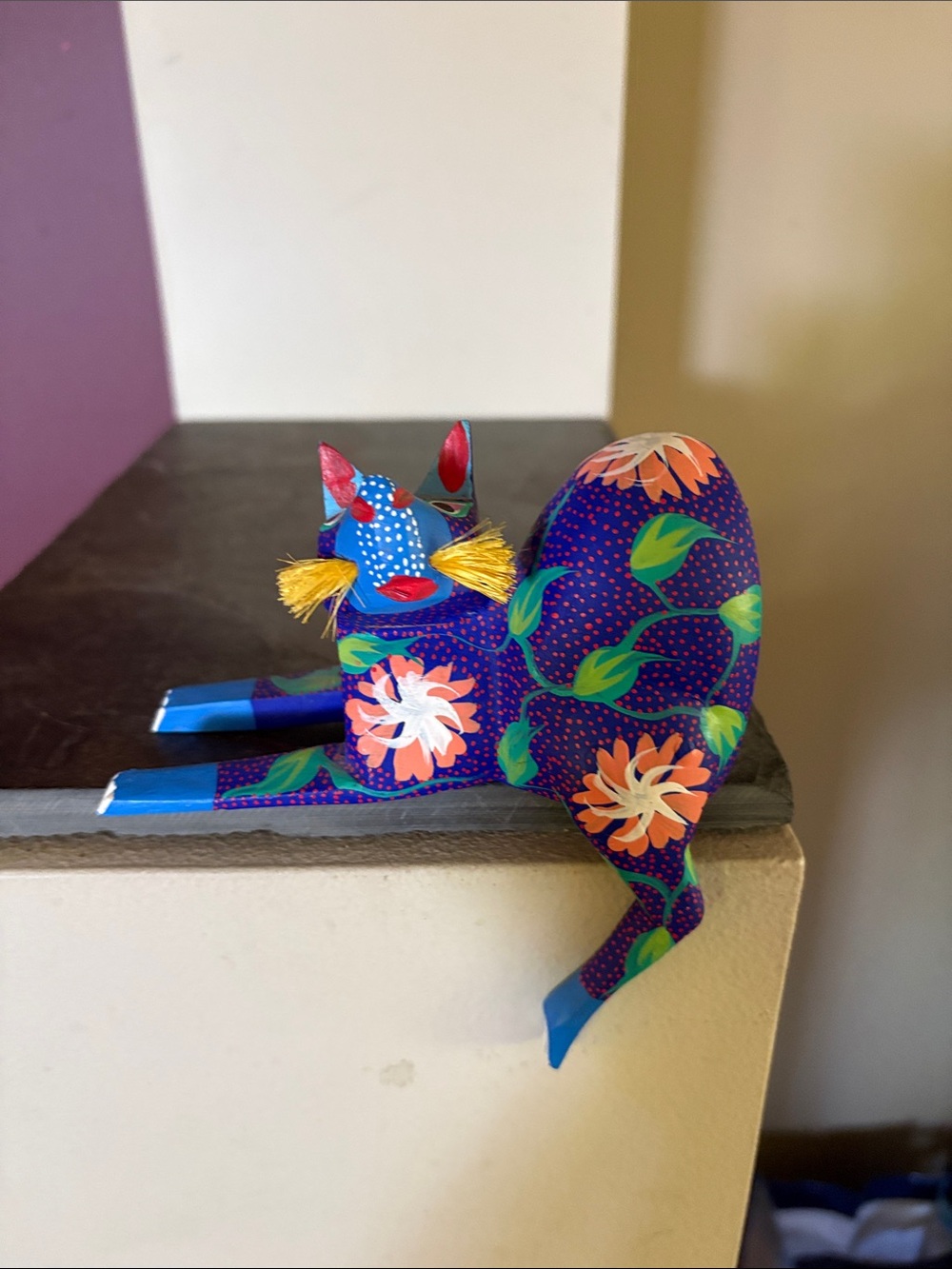 Alebrije cat figurine from Oaxaca Mexico.